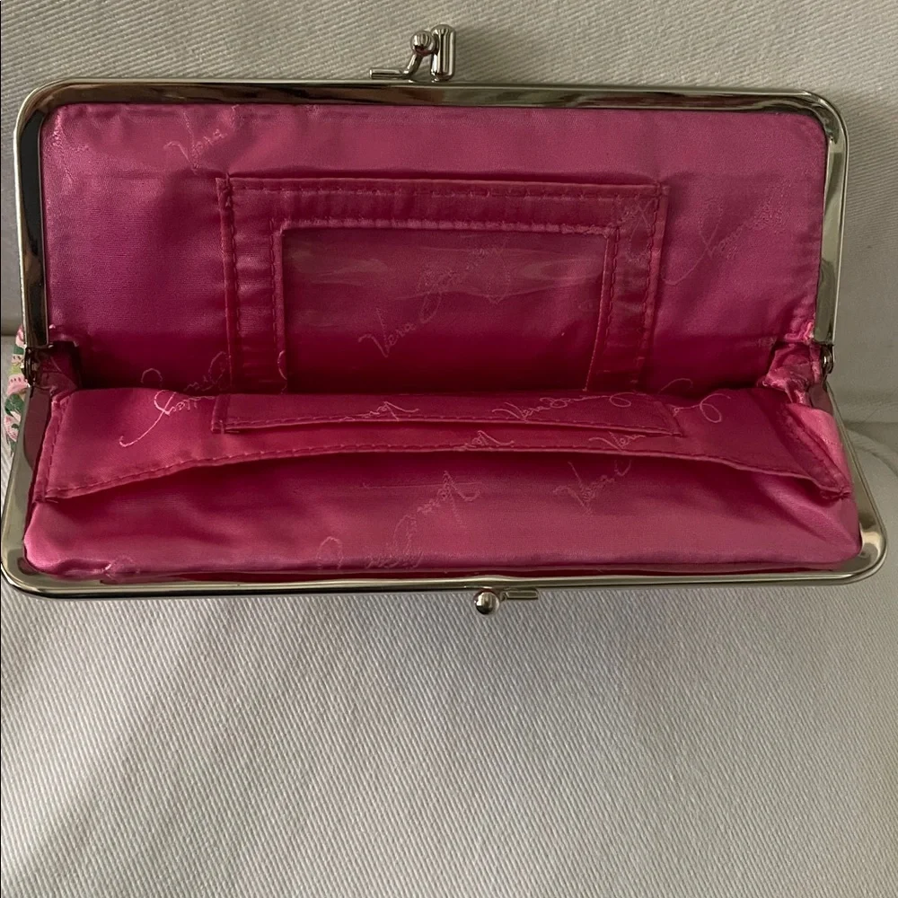 Vera Bradley Pinwheel Pink Double Kiss Lock Clutch, ID, Credit Cards, Zip Pocket - Picture 4 of 4